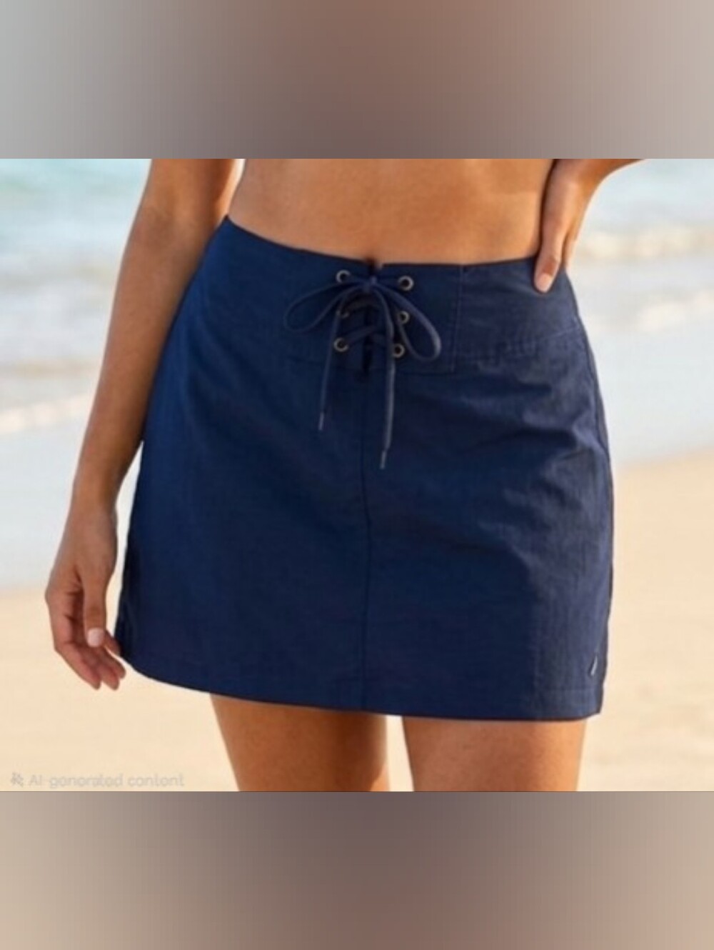 Nautica Navy Blue Lace Up Swim Skirt Cover Up XL with Zipper EUC